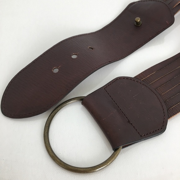 Boho Wide Corset Leather Statement Belt Brown Brass Studs Coldwater Creek Sz L - Picture 5 of 10